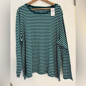 J. Jill Teal and White Striped Long Sleeve Top